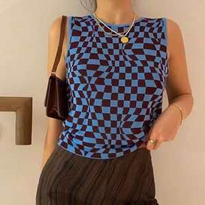 Womens Sleeveless Crop Tank Top Casual Vest Blouses Y2k Argyle Plaid E-Girls 90s